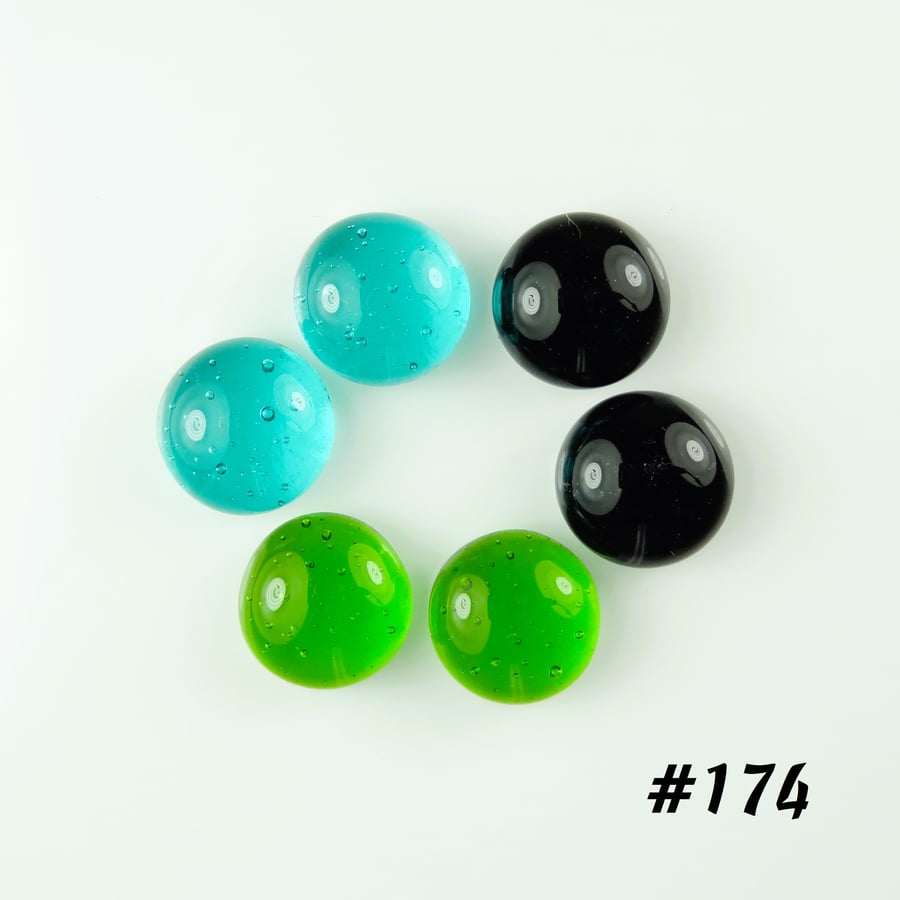 3 pairs of handcrafted fused glass round dot cabochons, 1cm (174)