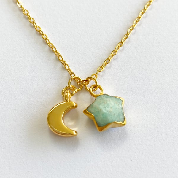 Amazonite Star Necklace 24ct Gold