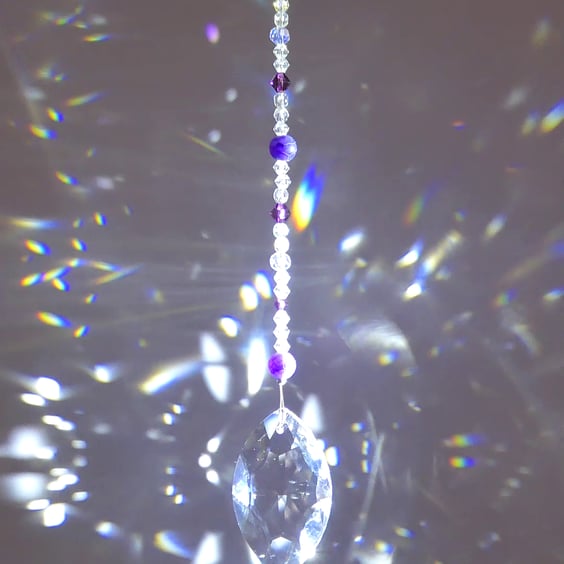 Suncatcher purple and clear sparkly prism handmade hanging decoration