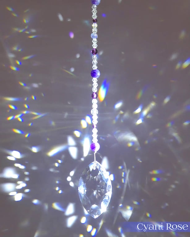 Suncatcher purple and clear sparkly prism handmade hanging decoration