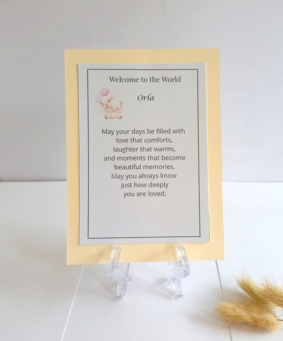 Personalised Welcome to the World Keepsake Card, New Baby Gift, Baby Boy Gift