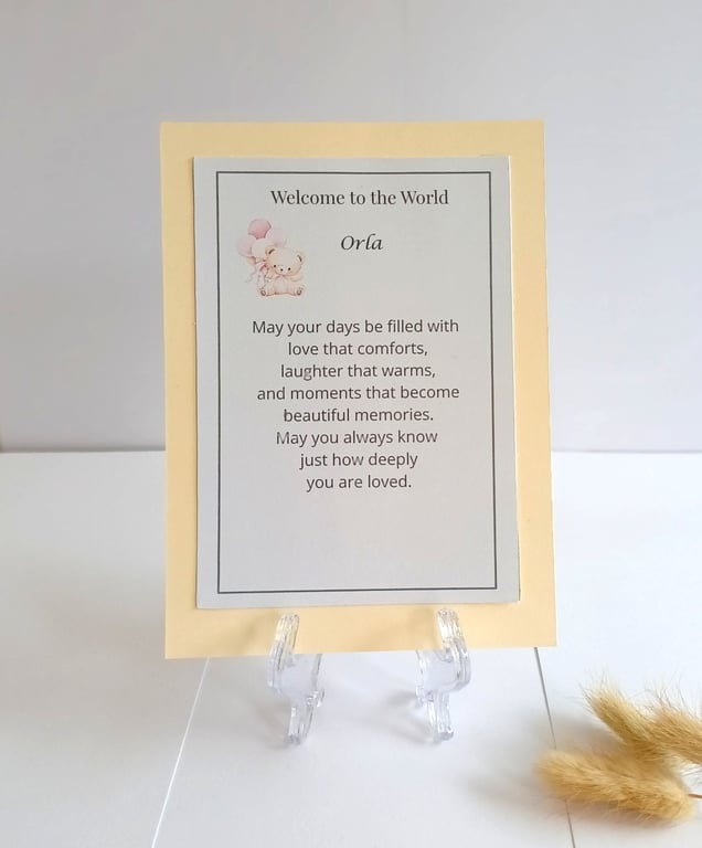 Personalised Welcome to the World Keepsake Card, New Baby Gift, Baby Boy Gift