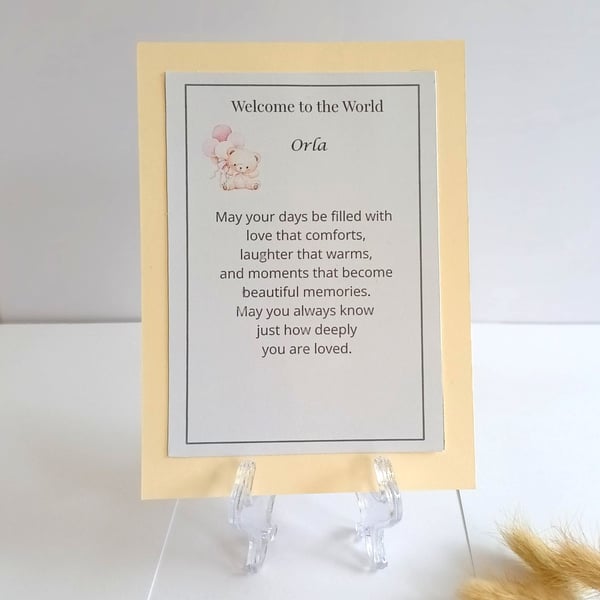 Personalised Welcome to the World Keepsake Card, New Baby Gift, Baby Boy Gift