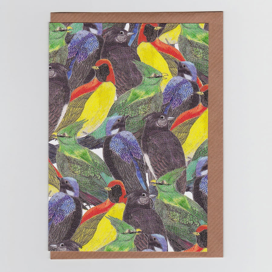 Bird Birds Birds, Patterned Greetings Card with Tropical Birds