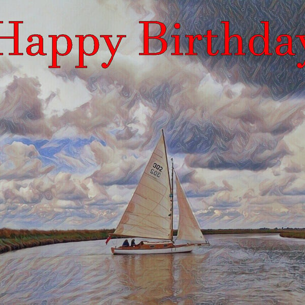 Sailing Boat On Norfolk Broads Happy Birthday Card A5