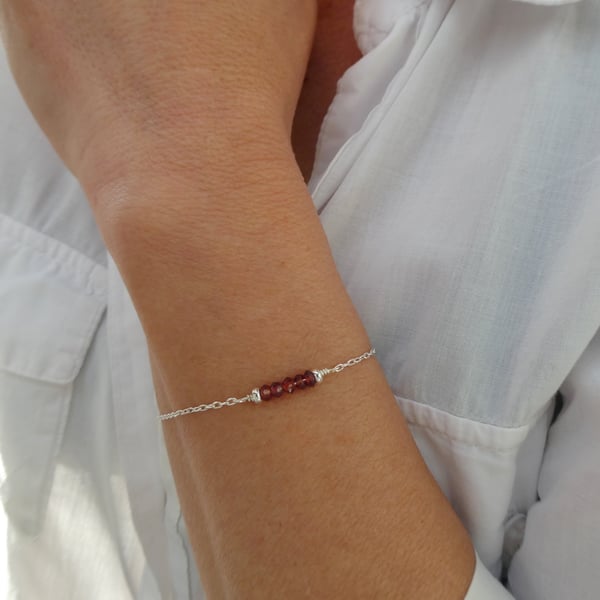 Sterling silver garnet gemstone bracelet