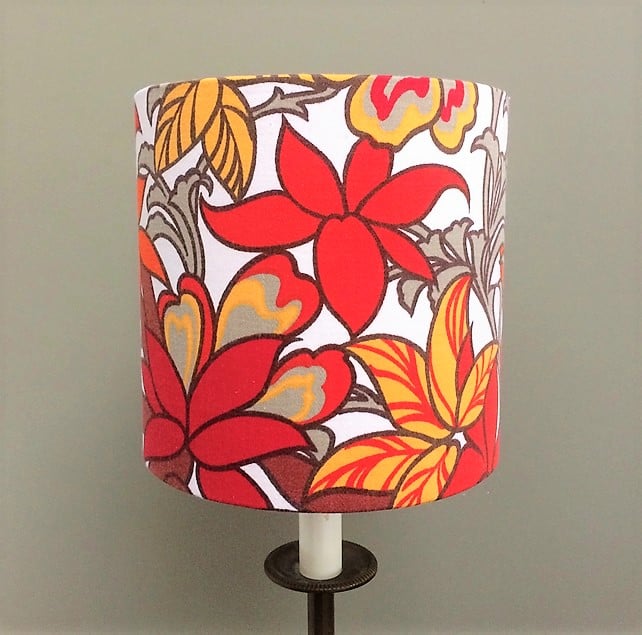 Funky Floral 70s Guinevere Bernard Wardle Red Orange Vintage Fabric Lampshade