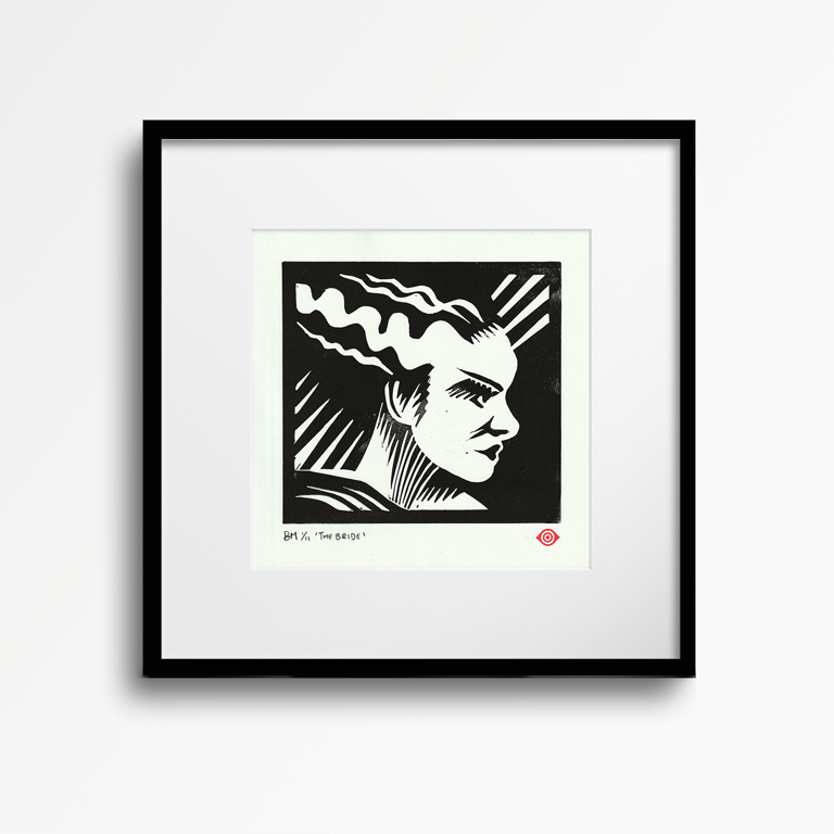 Classic Horror The Bride of Frankenstein Linocut Print - Limited Edition