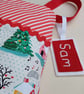 Upcycled Christmas Stocking - snowy winter scene with pink and red hearts - Image 2