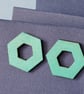 Open Hexagon Stud earrings in colourful painted wood - Image 5
