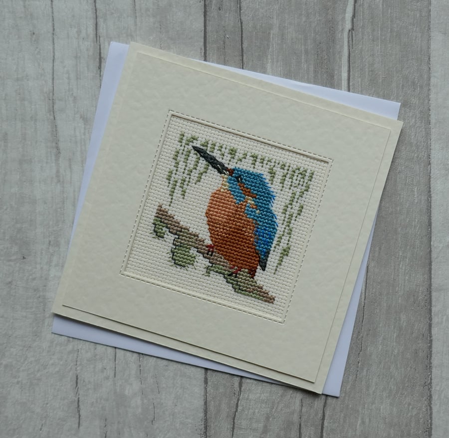 Cross Stitch Card - Kingfisher