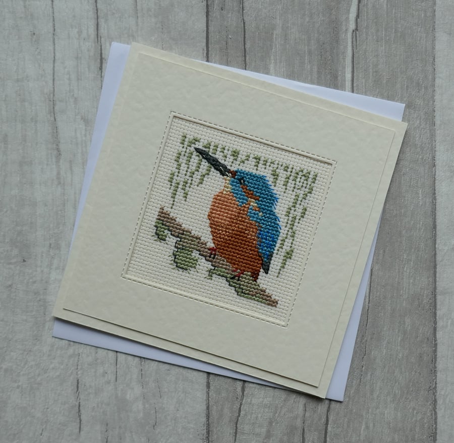 Cross Stitch Card - Kingfisher