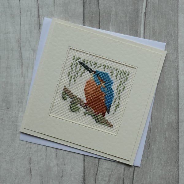 Cross Stitch Card - Kingfisher