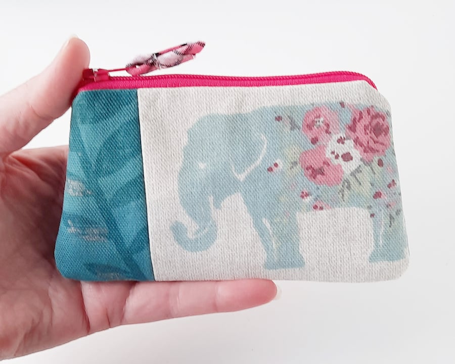 Elephant Coin and Card purse, Small pocket sized purse - Free P&P