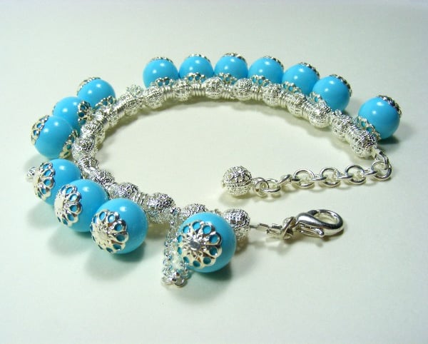 Turquoise and Silver Charm Bracelet