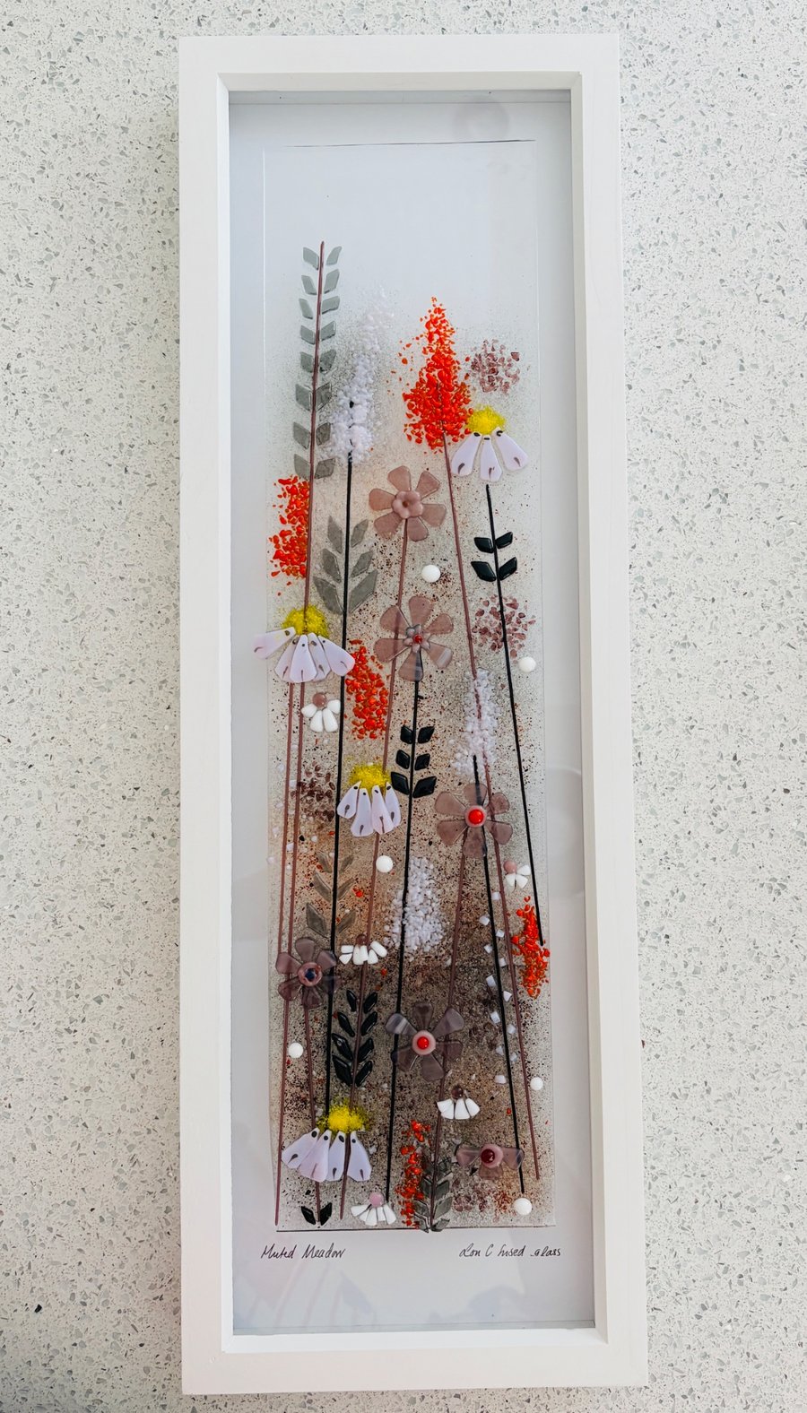 Muted meadow flowers , fused glass art