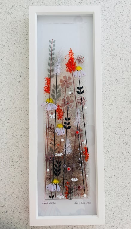 Muted meadow flowers , fused glass art