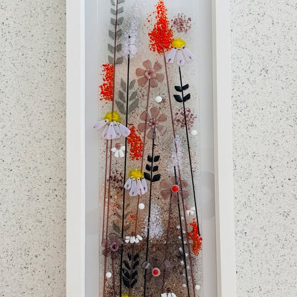 Muted meadow flowers , fused glass art