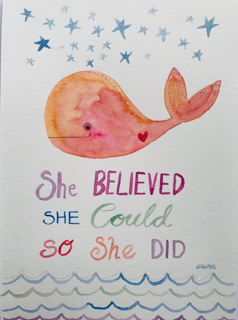 Original Painting quote  whale Jo Roper