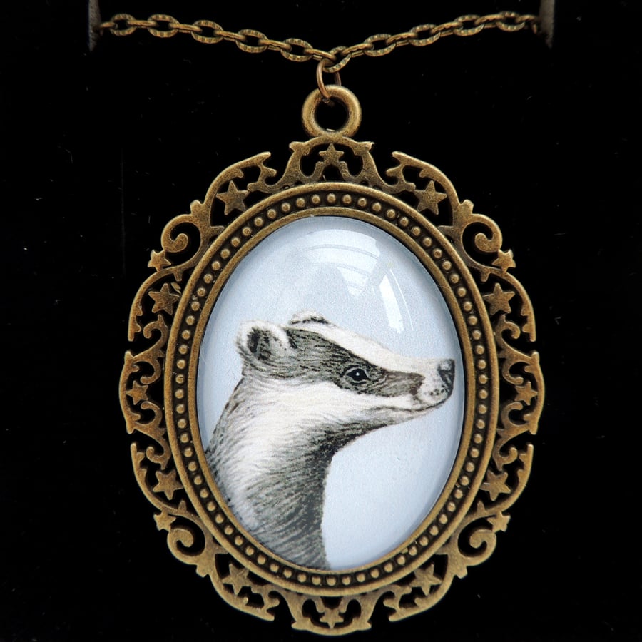 Badger Pendant Necklace - Fancy Bronze Style