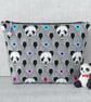 Large zipped pouch, project bag, cosmetic bag, pandas - Image 1