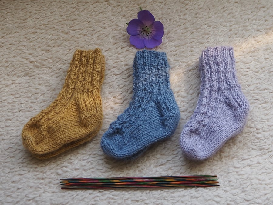 Handknitted luxury baby socks. Made to order especially for you. 