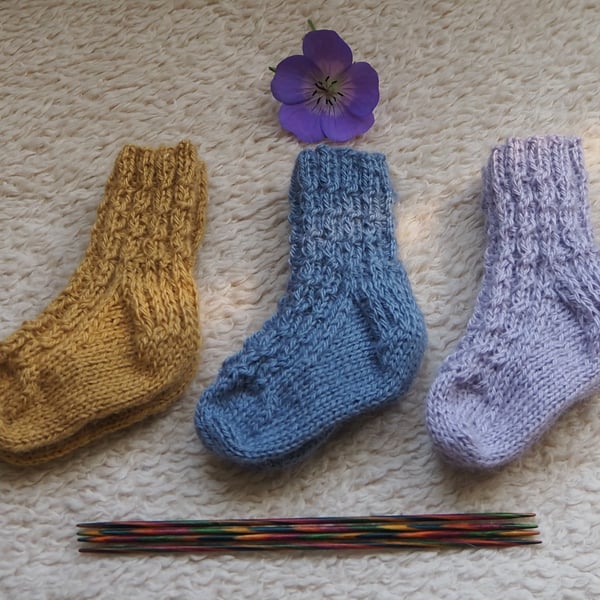Handknitted luxury baby socks. Made to order especially for you. 