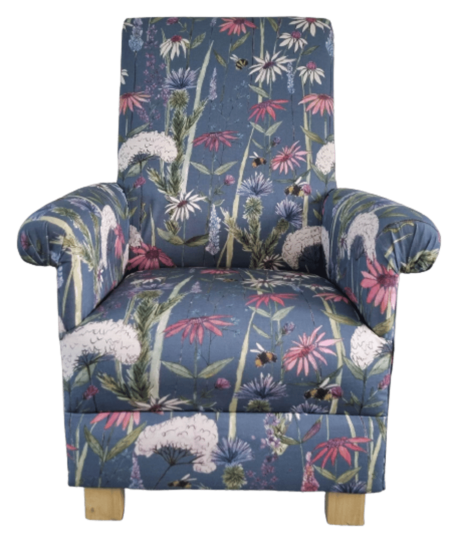 Adult Armchair Voyage Hermione Indigo Fabric Chair Purple Floral Accent Bees