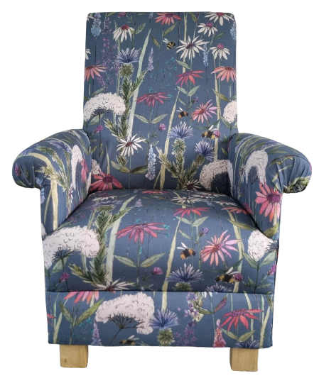 Adult Armchair Voyage Hermione Indigo Fabric Chair Purple Floral Accent Bees