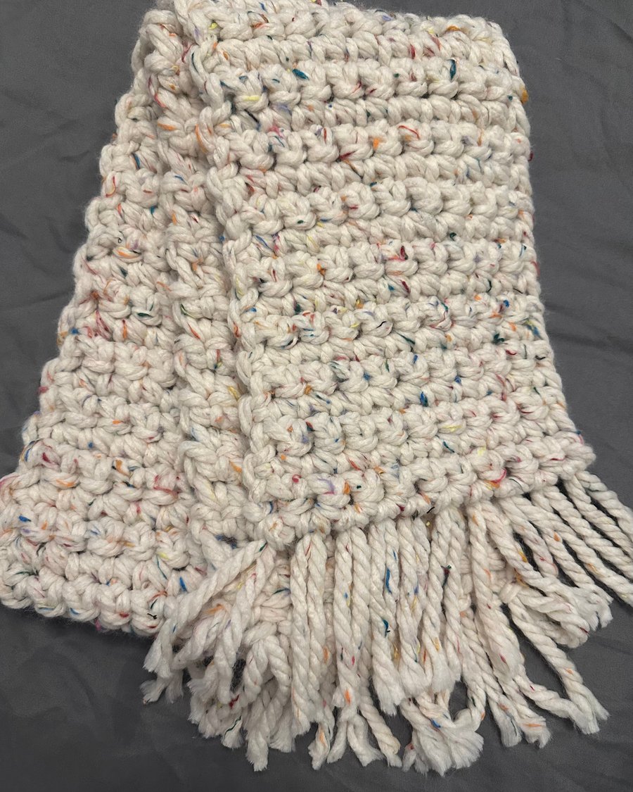 Handmade Cream and multi coloured flecks scarf