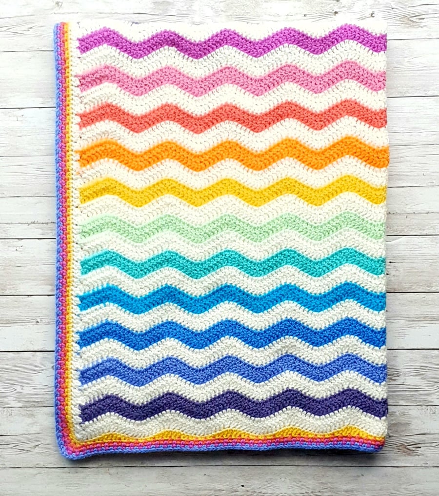 Rainbow Ripple striped baby blanket