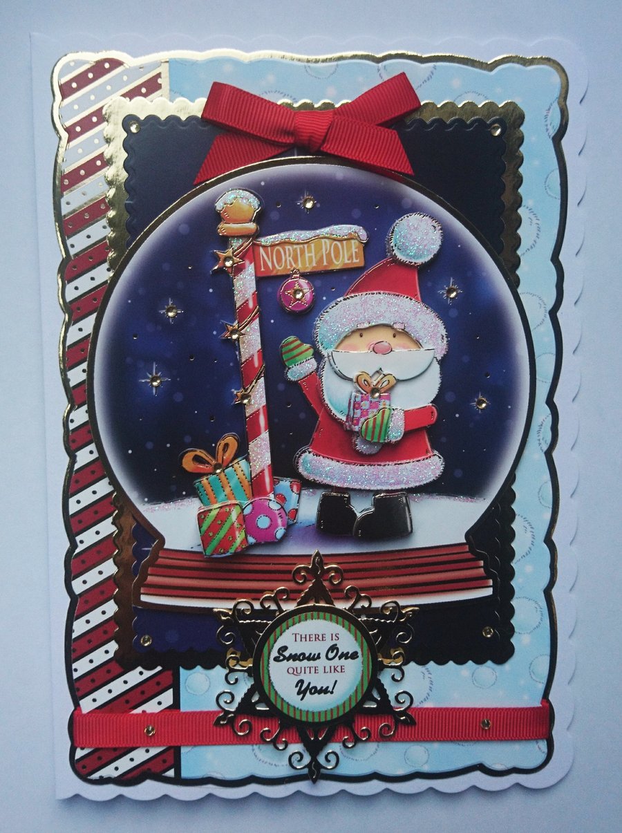 3D Christmas Card North Pole Santa Inside a Snow Globe