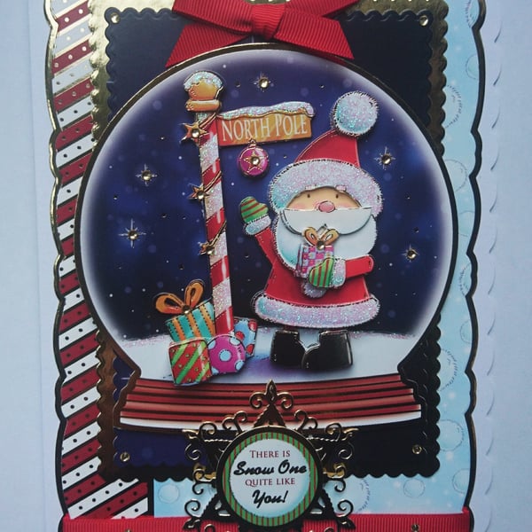 3D Christmas Card North Pole Santa Inside a Snow Globe