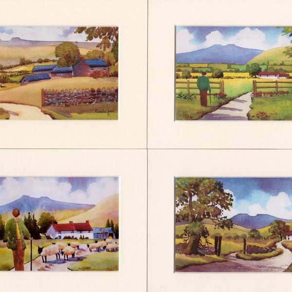 Set of 4 Watercolour Prints in 8 x 6 '' Mounts, Scenes of The Brecon Beacons.