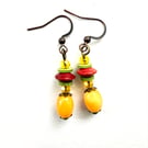 Yellow Orange Green and Red Drop Dangle Boho Style Earrings