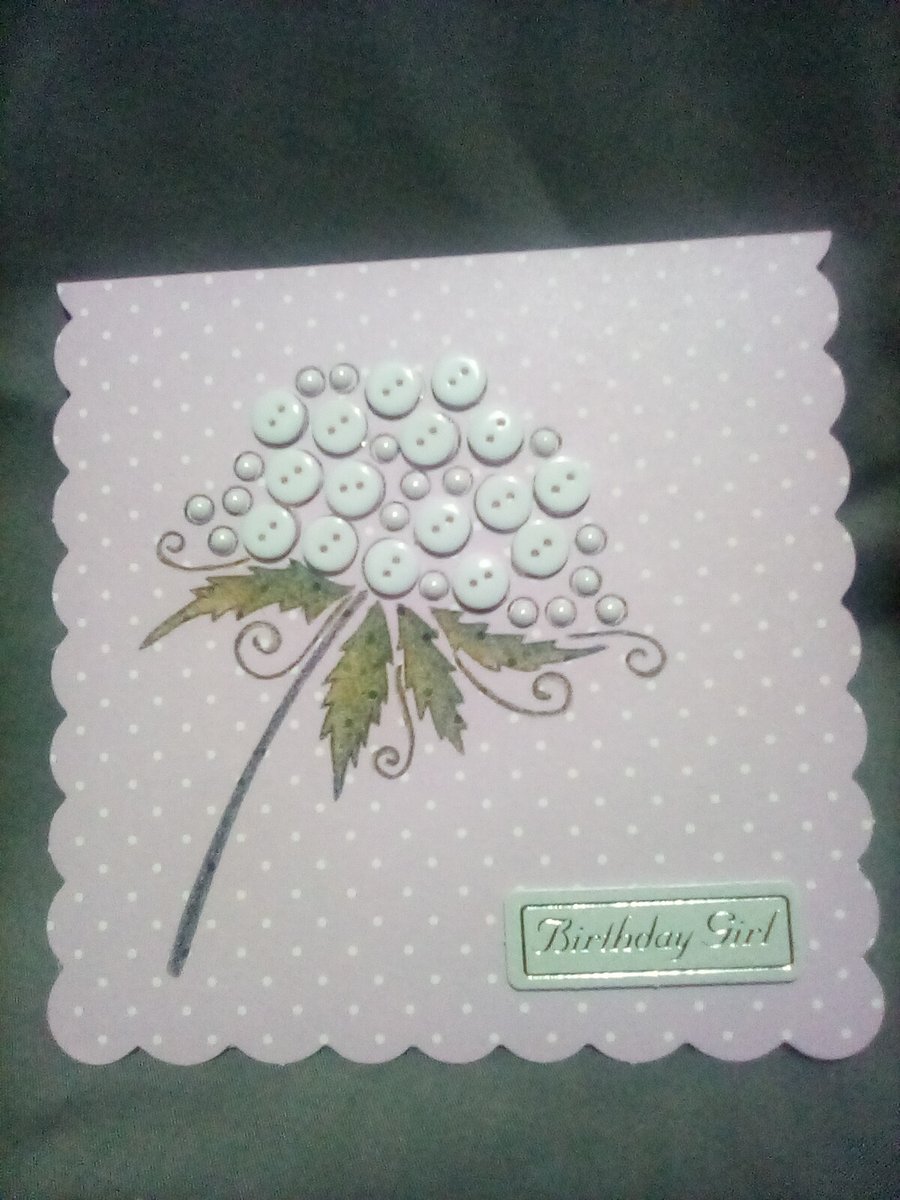 Button embellished floral watercolour handmade Birthday card