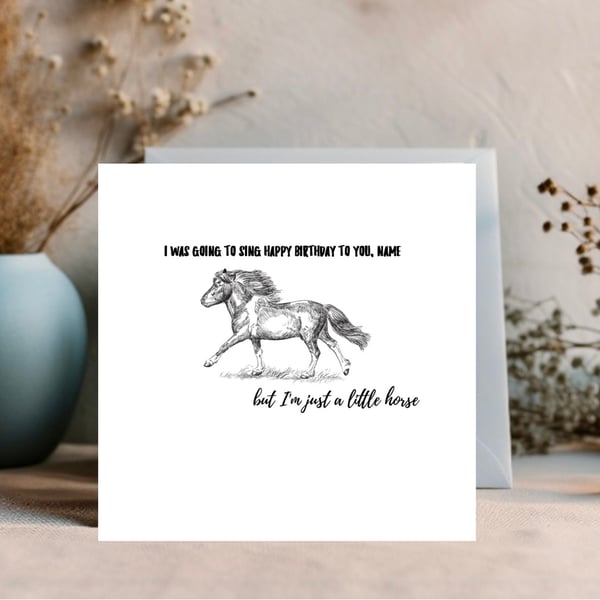 Little Horse - funny design edit text for a personalised birthday card 