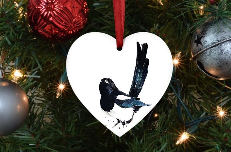 Magpie Heart Tree Decoration.Magpie Xmas Tree Decoration,Magpie Christmas Tree O