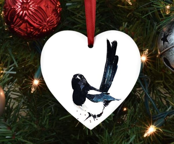 Magpie Heart Tree Decoration.Magpie Xmas Tree Decoration,Magpie Christmas Tree O