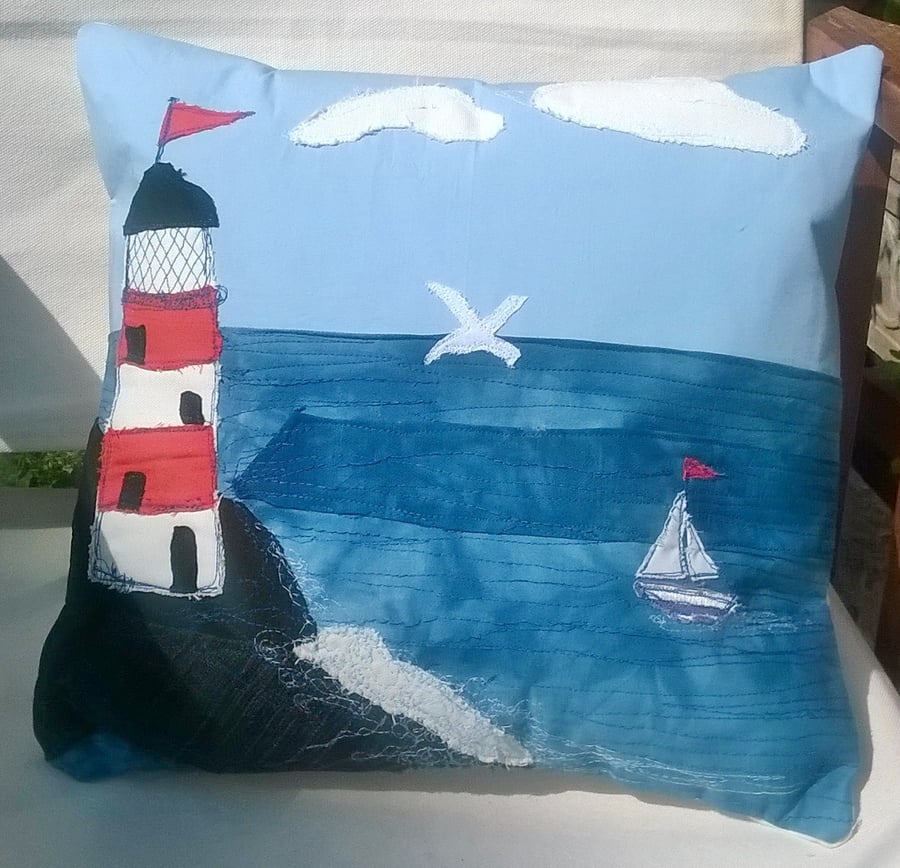 Lighthouse Handmade Appliqued Cushion Cover