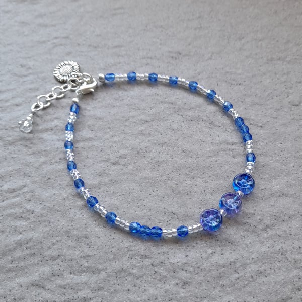 Anklet Flower Beads Crystals And Seed Beads   
