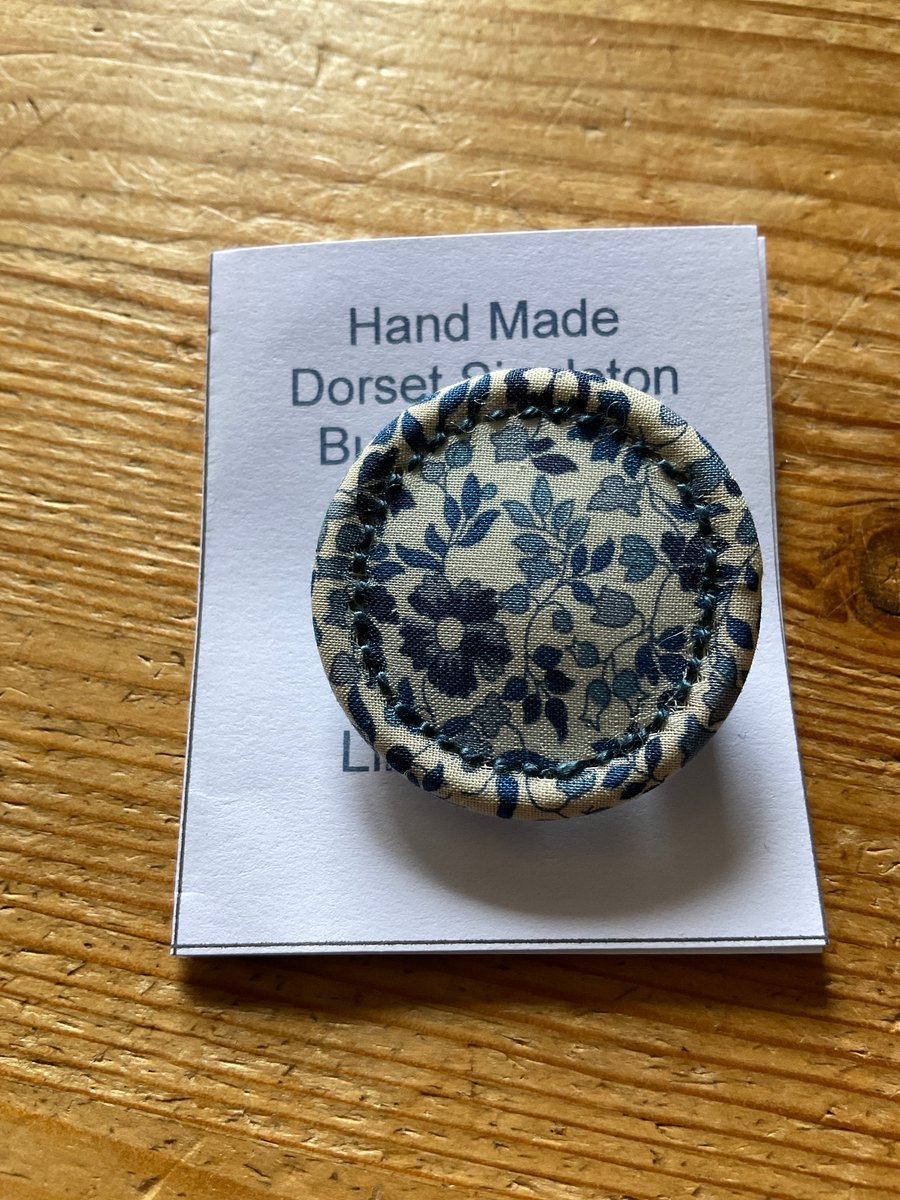 Liberty Print Dorset Singleton Button Brooch, ‘Katie and Millie’, Blue 