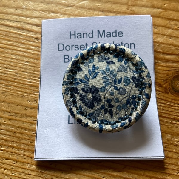 Liberty Print Dorset Singleton Button Brooch, ‘Katie and Millie’, Blue 