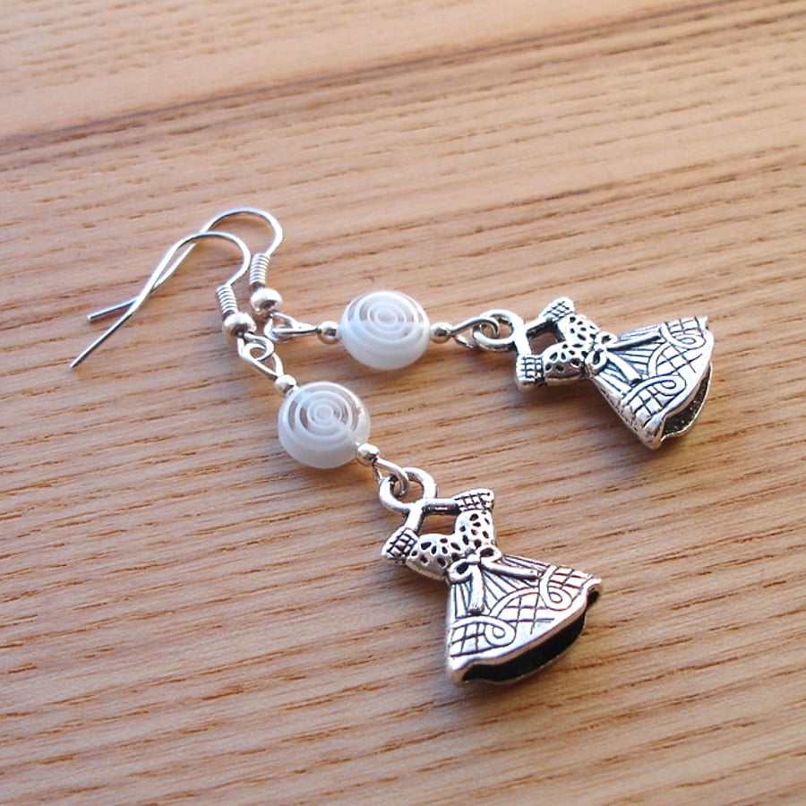 White Dress Charm Bead Earrings