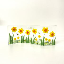 Gorgeous fused glass daffodils - freestanding glass art 