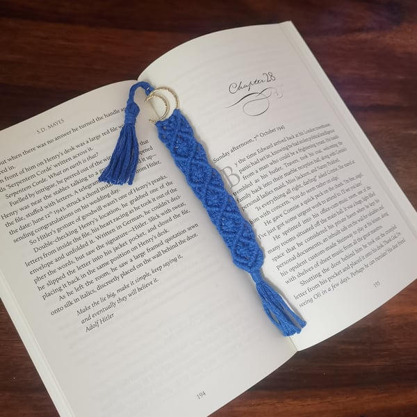 Crescent Moon Bookmark, Handmade Macrame Boho - Royal Blue FREE UK P&P