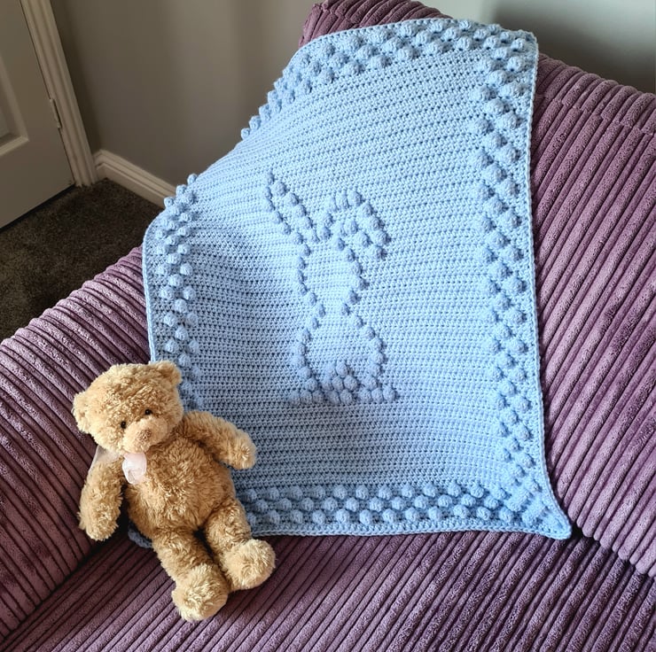 Crochet flopsy bunny baby blanket boy baby blue bunny pram size