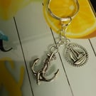 Rope & anchor & ship charms silver keyring, nicely detailed. 