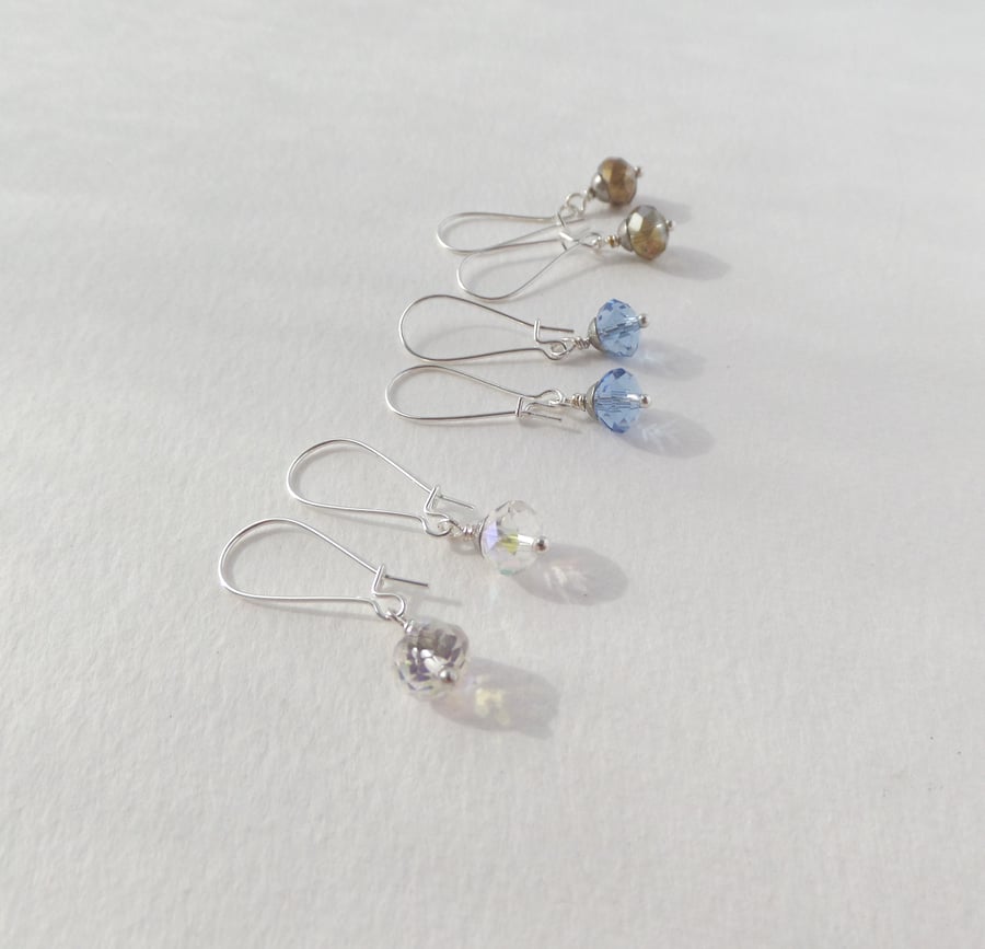 Blue Crystal Silver Earrings, Dangle Earrings