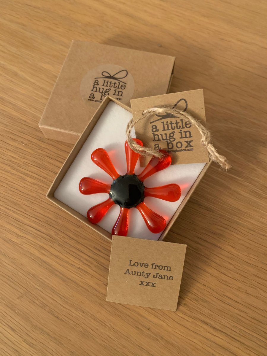 A little hug in a box orange glass sunflower gift